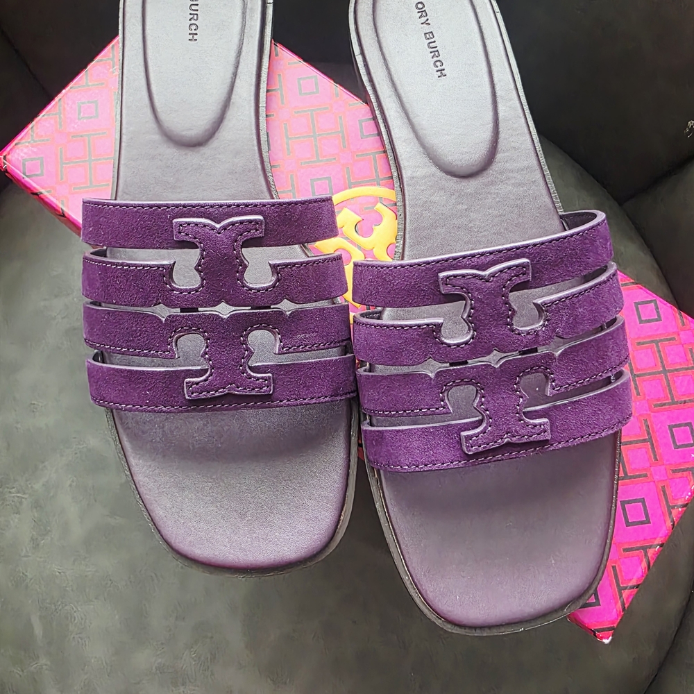 Tory Burch Purple Slide Sandals with Buckle Details